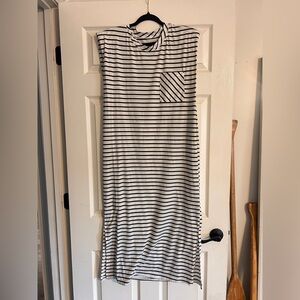 Striped Black and White Midi Dress with Pocket